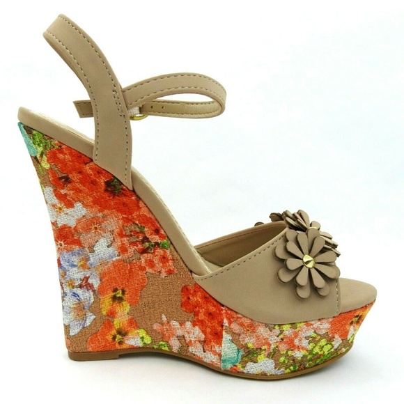 Bamboo Floral High Heel Platform Wedge Sandal - Picture 6 of 8